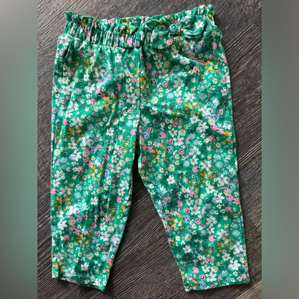 Carter's Baby Infant Girls'  Green Floral Bow Pants 9 Months 100% Cotton‎